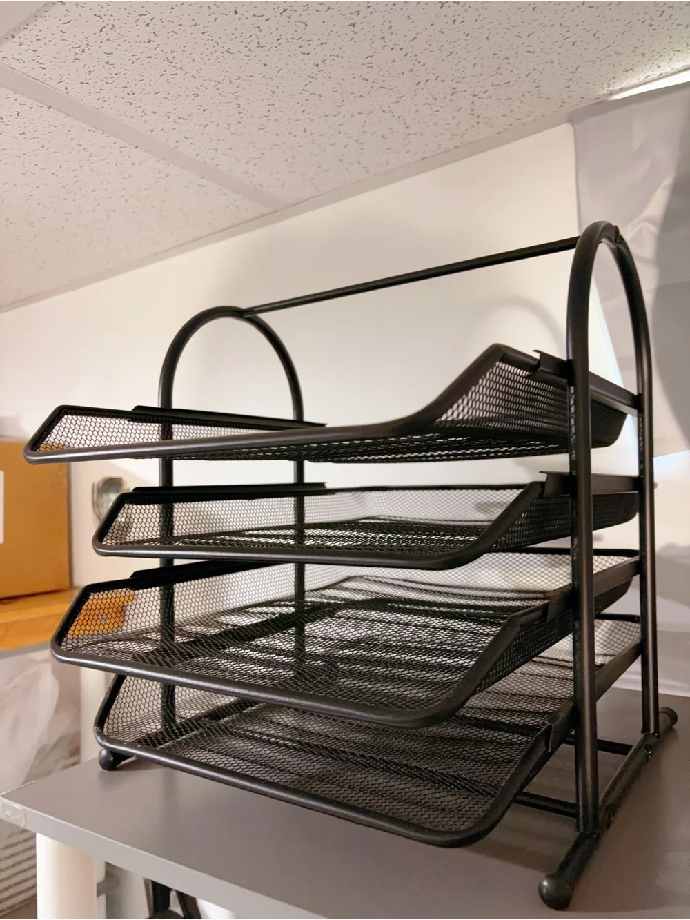 【sold】4‑Tier Black Metal Mesh Desk File Letter Tray Organizer